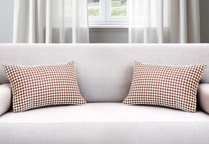 Homeroots Set Of Two 12" X 20" Red And White Houndstooth Fabric Lumbar Throw Pillows   471707