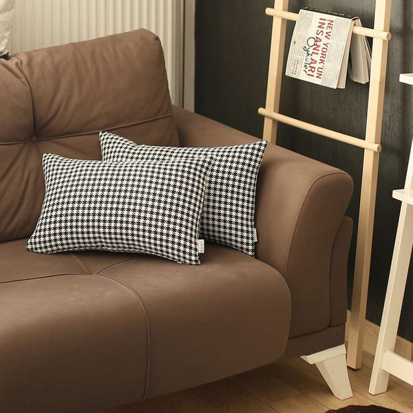 Homeroots Set Of Two 20" X 12" Grey Polyester Houndstooth Zippered Pillow   471708