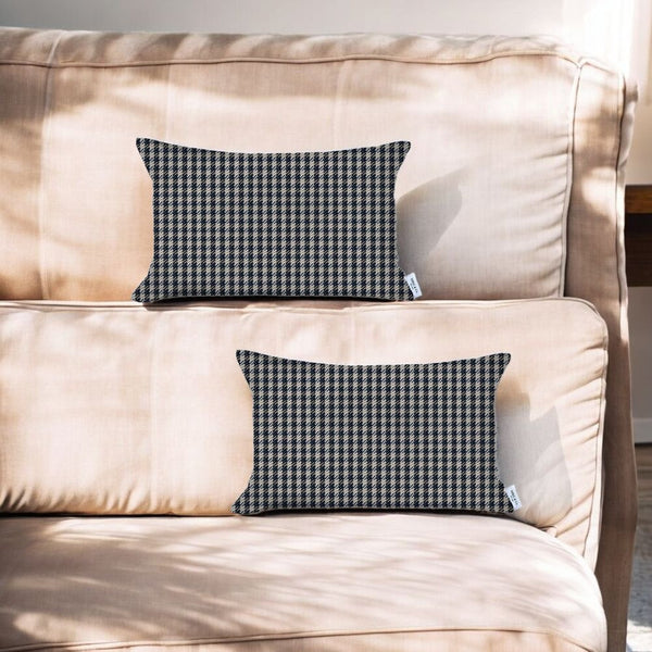 Homeroots Set Of Two 12" X 20" Black And White Throw Pillow   471709