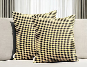 Homeroots Set Of Two 18" Yellow And Black Houndstooth Fabric Throw Pillows   471710