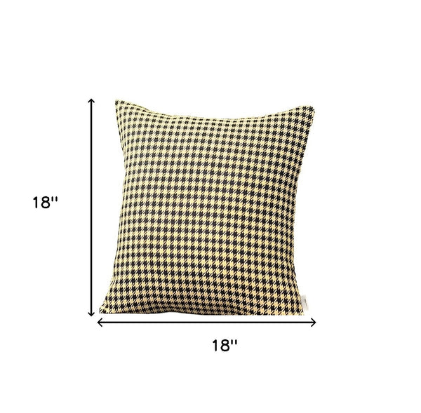 Homeroots Set Of Two 18" Yellow And Black Houndstooth Fabric Throw Pillows   471710