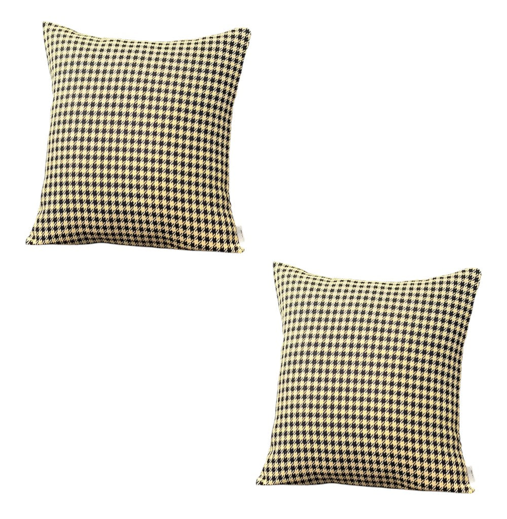 Homeroots Set Of Two 18" Yellow And Black Houndstooth Fabric Throw Pillows   471710