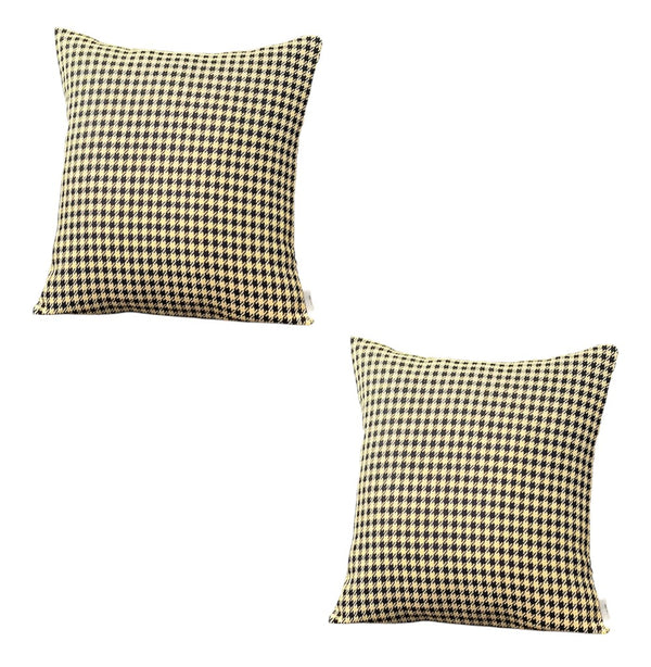 Homeroots Set Of Two 18" Yellow And Black Houndstooth Fabric Throw Pillows   471710