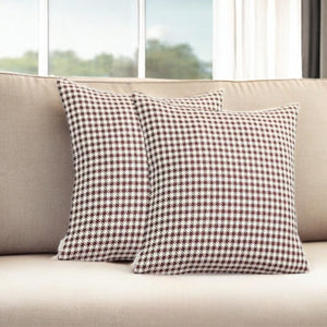 Homeroots Set Of Two 18" Red And White Houndstooth Fabric Throw Pillows   471712