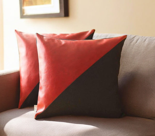 Homeroots Set Of Two 18" X 18" Black And Red Polyester Geometric Zippered Pillow   471715
