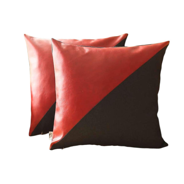 Homeroots Set Of Two 18" X 18" Black And Red Polyester Geometric Zippered Pillow   471715