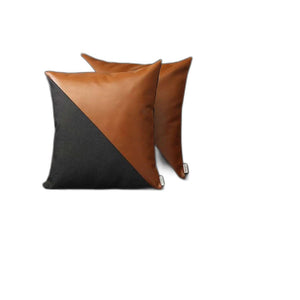 Homeroots Set Of Two 18" X 18" Brown And Black Faux Leather Zippered Pillow   471717