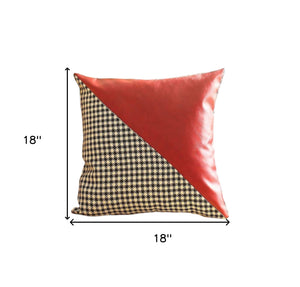 Homeroots Set Of Two 18" Red Black And White Houndstooth Fabric And Faux Leather Throw Pillows   471718