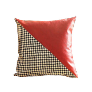 Homeroots Set Of Two 18" Red Black And White Houndstooth Fabric And Faux Leather Throw Pillows   471718