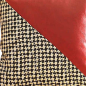 Homeroots Set Of Two 18" Red Black And White Houndstooth Fabric And Faux Leather Throw Pillows   471718
