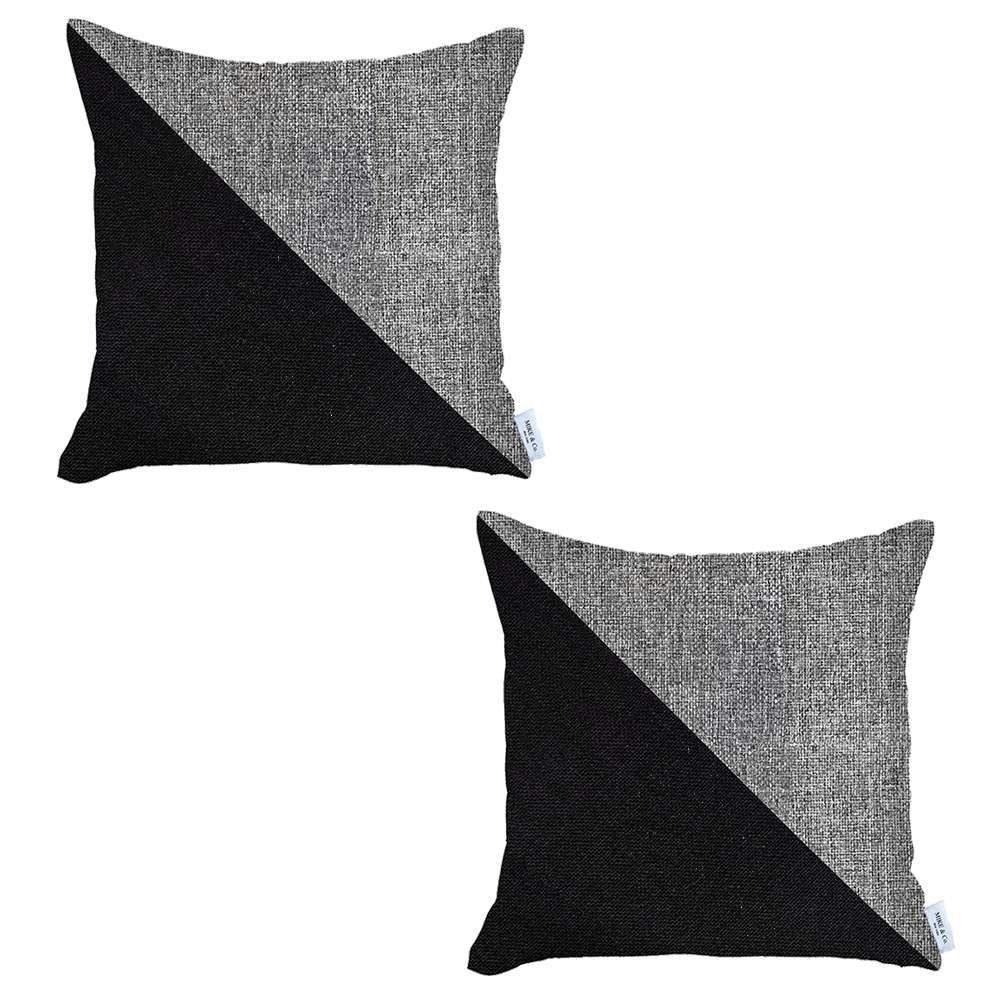 Homeroots Set Of Two 18" X 18" Grey And Black Geometric Zippered Handmade Polyester Throw Pillow   471722