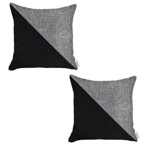 Homeroots Set Of Two 18" X 18" Grey And Black Geometric Zippered Handmade Polyester Throw Pillow   471722