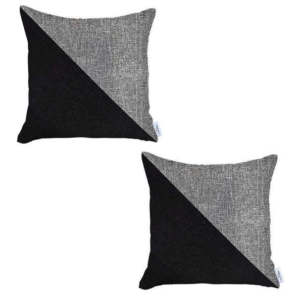 Homeroots Set Of Two 18" X 18" Grey And Black Geometric Zippered Handmade Polyester Throw Pillow   471722