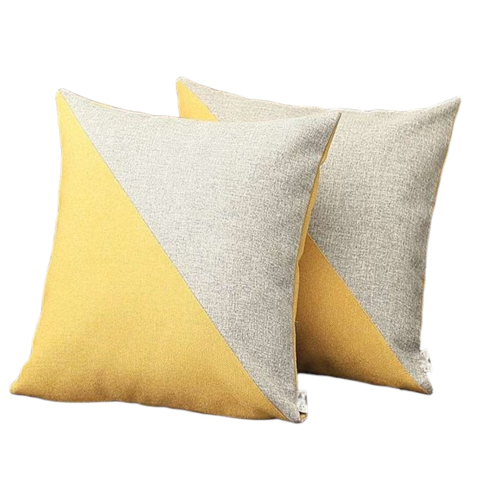 Homeroots Set Of Two 18" Yellow And Gray Color Block Fabric Throw Pillows   471723