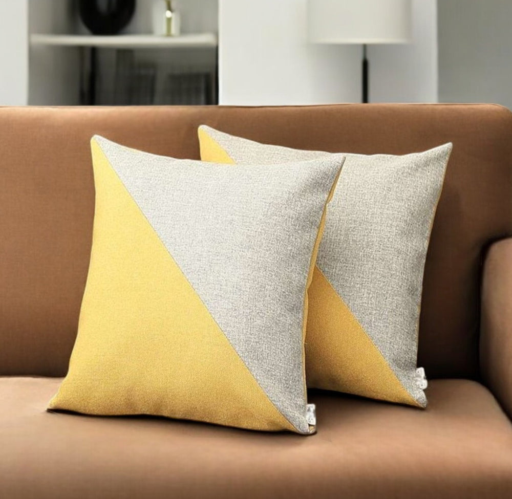 Homeroots Set Of Two 18" Yellow And Gray Color Block Fabric Throw Pillows   471723