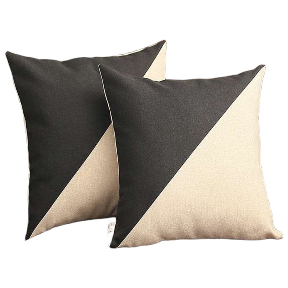 Homeroots Set Of Two 18" Ivory And Black Color Block Fabric Throw Pillows   471724