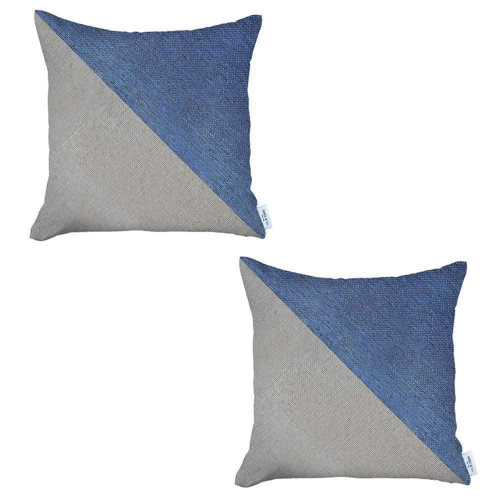 Homeroots Set Of Two 18" X 18" Blue And Grey Geometric Zippered Handmade Polyester Throw Pillow   471726