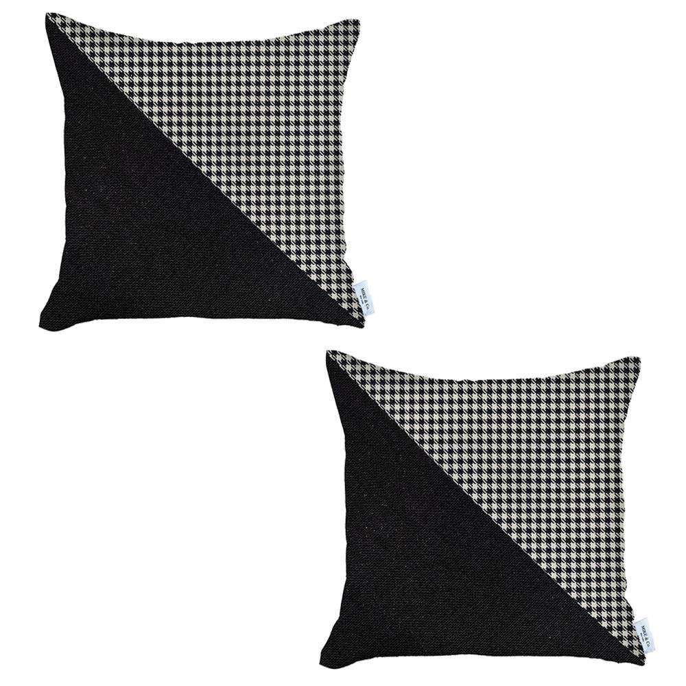 Homeroots Set Of Two 18" X 18" Black And White Houndstooth Zippered Handmade Polyester Throw Pillow   471727