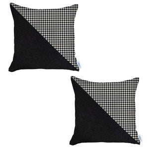 Homeroots Set Of Two 18" X 18" Black And White Houndstooth Zippered Handmade Polyester Throw Pillow   471727