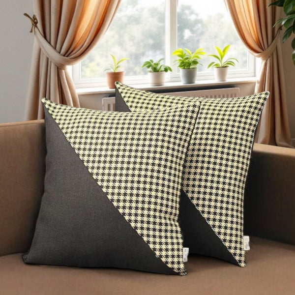 Homeroots Set Of Two 18" Black And Yellow Houndstooth Fabric Throw Pillows   471728