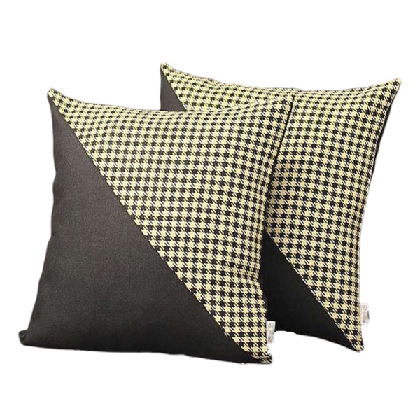 Homeroots Set Of Two 18" Black And Yellow Houndstooth Fabric Throw Pillows   471728