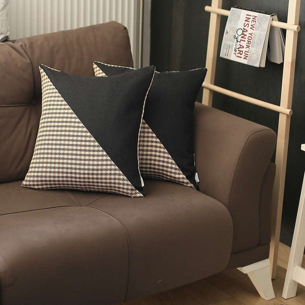 Homeroots Set Of Two 18" Brown Black And White Houndstooth Fabric Throw Pillows   471729