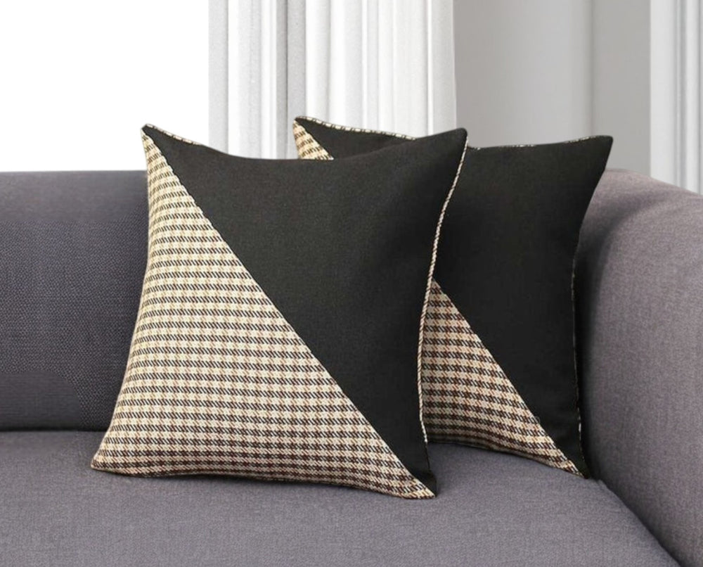 Homeroots Set Of Two 18" Brown Black And White Houndstooth Fabric Throw Pillows   471729