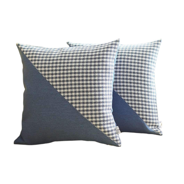 Homeroots Set Of Two 18" Blue And White Houndstooth Fabric Throw Pillows   471730