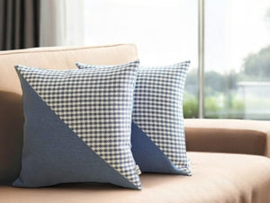 Homeroots Set Of Two 18" Blue And White Houndstooth Fabric Throw Pillows   471730