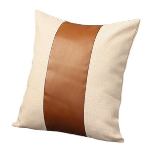 Homeroots Set Of Two 18" Ivory And Brown Color Block Fabric And Faux Leather Throw Pillows   471735