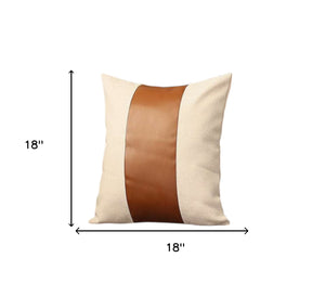 Homeroots Set Of Two 18" Ivory And Brown Color Block Fabric And Faux Leather Throw Pillows   471735