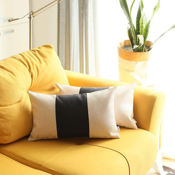 Homeroots Set Of Two 20" X 12" Grey And Black Geometric Zippered Handmade Polyester Lumbar Pillow   471742