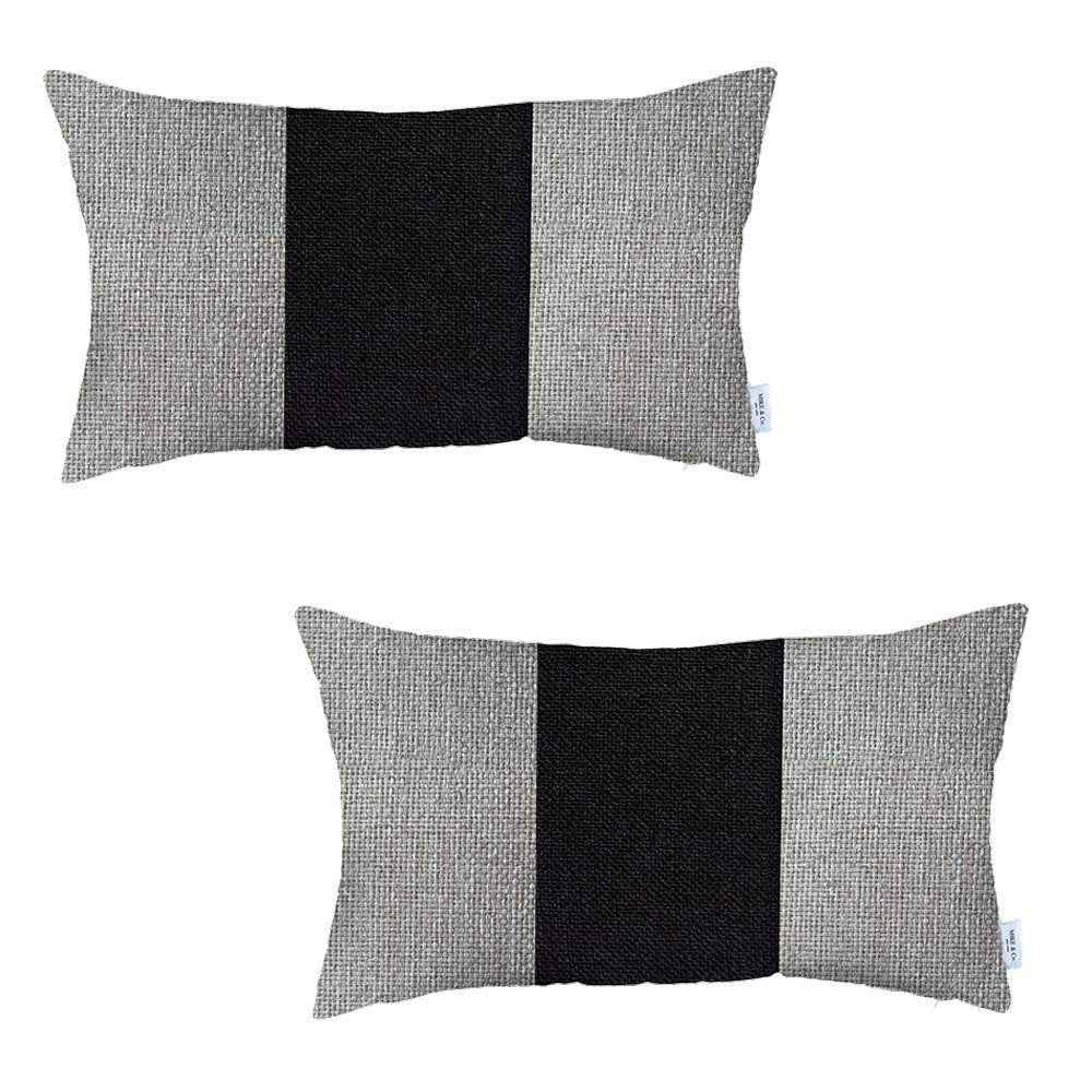 Homeroots Set Of Two 20" X 12" Grey And Black Geometric Zippered Handmade Polyester Lumbar Pillow   471742
