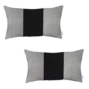 Homeroots Set Of Two 20" X 12" Grey And Black Geometric Zippered Handmade Polyester Lumbar Pillow   471742