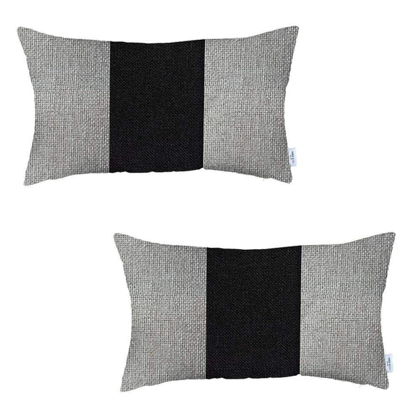Homeroots Set Of Two 20" X 12" Grey And Black Geometric Zippered Handmade Polyester Lumbar Pillow   471742