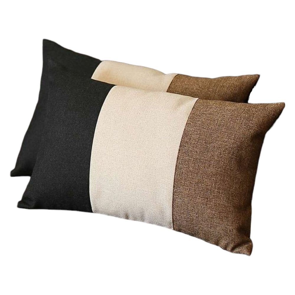 Homeroots Set Of Two 12" X 20" Black Ivory And Brown Color Block Fabric Lumbar Throw Pillows   471743