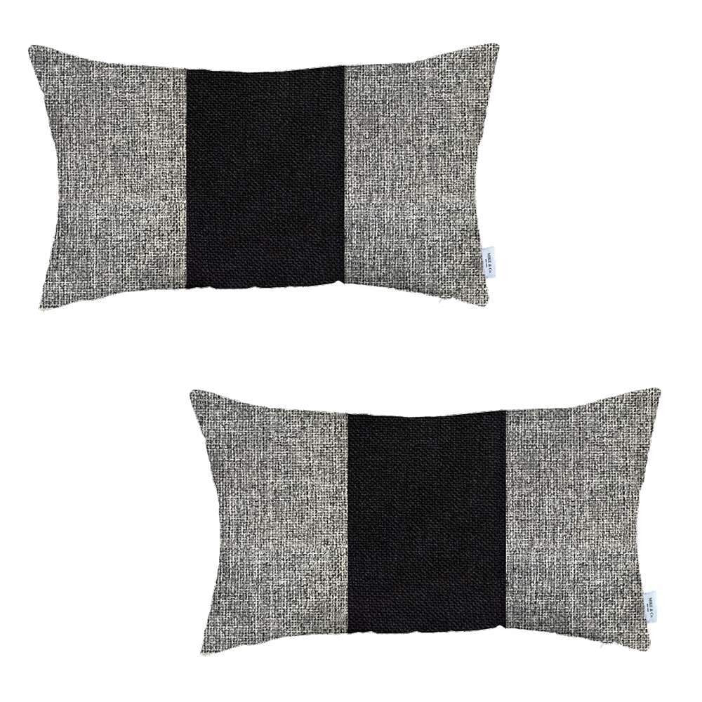 Homeroots Set Of Two 20" X 12" Grey And Black Geometric Zippered Handmade Polyester Lumbar Pillow   471744