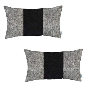 Homeroots Set Of Two 20" X 12" Grey And Black Geometric Zippered Handmade Polyester Lumbar Pillow   471744