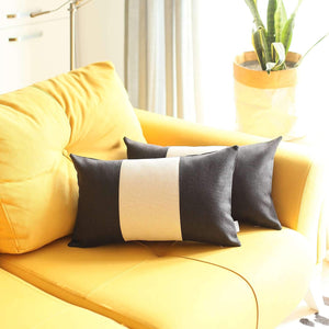 Homeroots Set Of Two 20" X 12" Grey And Black Geometric Zippered Handmade Polyester Lumbar Pillow   471745