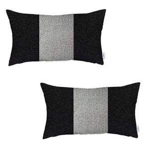 Homeroots Set Of Two 20" X 12" Grey And Black Geometric Zippered Handmade Polyester Lumbar Pillow   471745