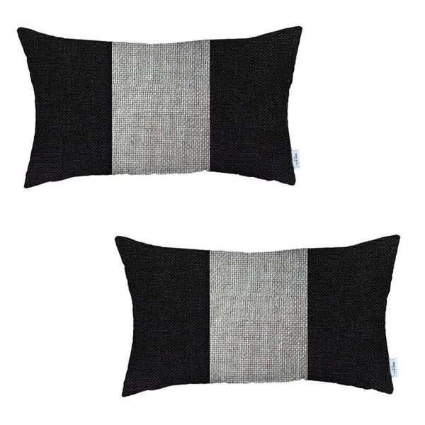 Homeroots Set Of Two 20" X 12" Grey And Black Geometric Zippered Handmade Polyester Lumbar Pillow   471745