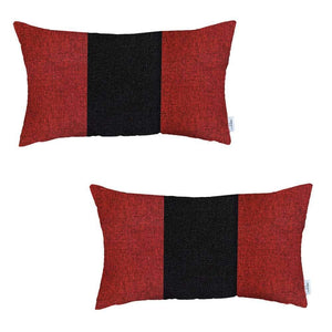Homeroots Set Of Two 20" X 12" Black And Red Geometric Zippered Handmade Polyester Lumbar Pillow   471747