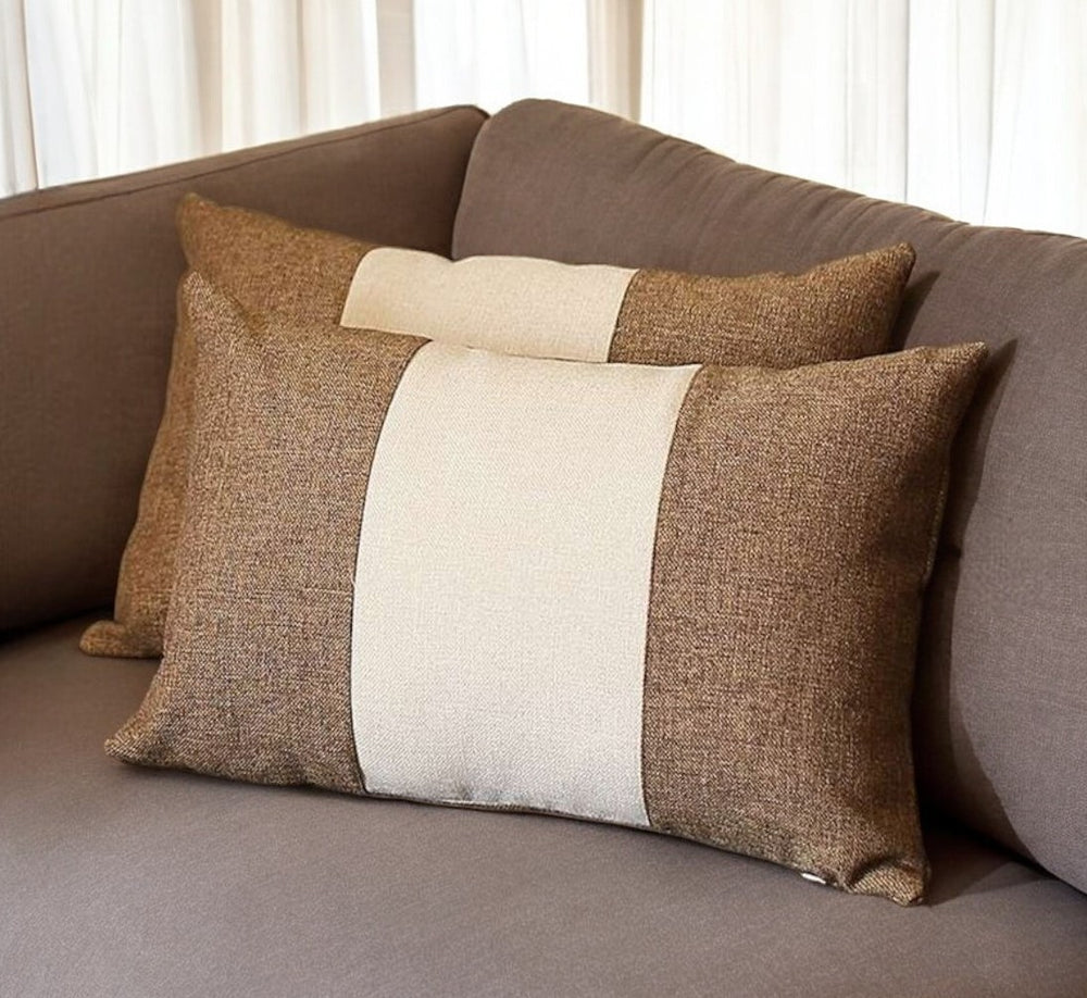 Homeroots Set Of Two 20" X 12" Brown And Grey Polyester Geometric Zippered Pillow   471748