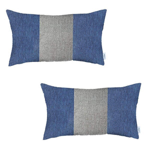 Homeroots Set Of Two 20" X 12" Grey And Blue Geometric Zippered Handmade Polyester Lumbar Pillow   471750