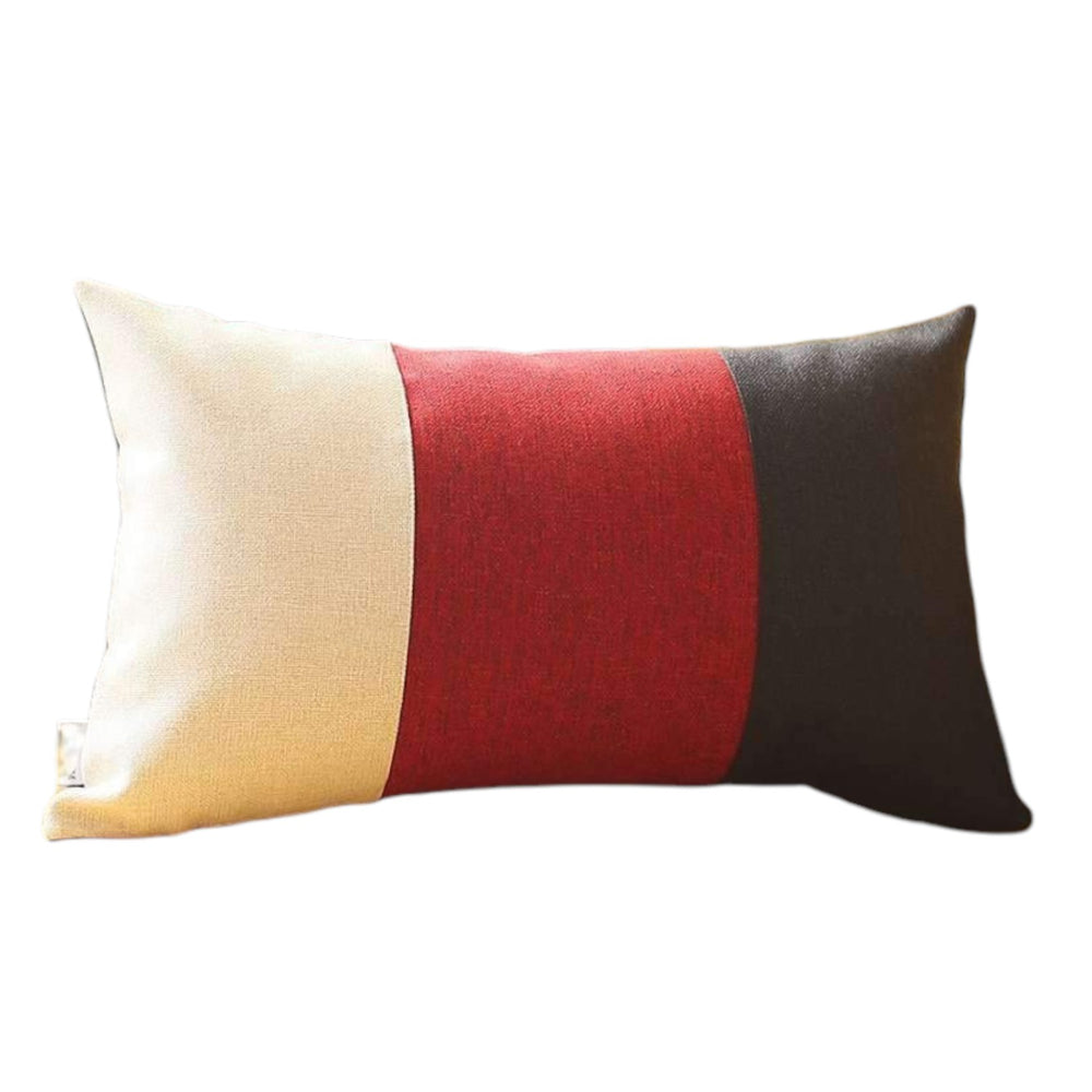 Homeroots Set Of Two 12" X 20" Black Red And Ivory Color Block Fabric Lumbar Throw Pillows   471751