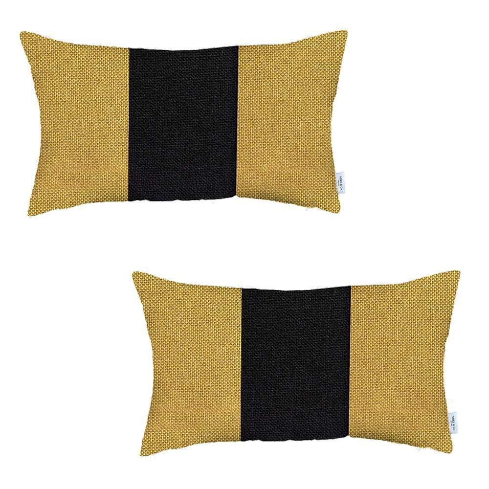 Homeroots Set Of Two 20" X 12" Black And Yellow Geometric Zippered Handmade Polyester Lumbar Pillow   471753