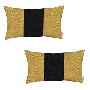 Homeroots Set Of Two 20" X 12" Black And Yellow Geometric Zippered Handmade Polyester Lumbar Pillow   471753