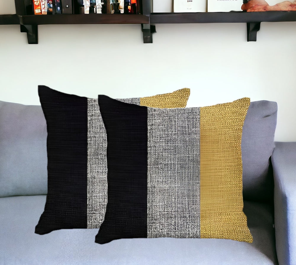 Homeroots Set Of Two 18" X 18" Grey And Black Geometric Zippered Handmade Polyester Throw Pillow   471754