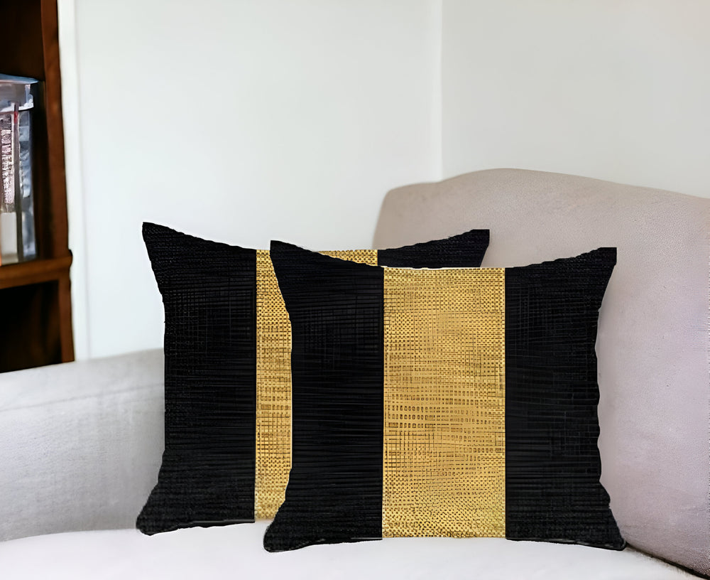 Homeroots Set Of Two 18" X 18" Black And Yellow Geometric Zippered Handmade Polyester Throw Pillow   471755