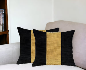 Homeroots Set Of Two 18" X 18" Black And Yellow Geometric Zippered Handmade Polyester Throw Pillow   471755